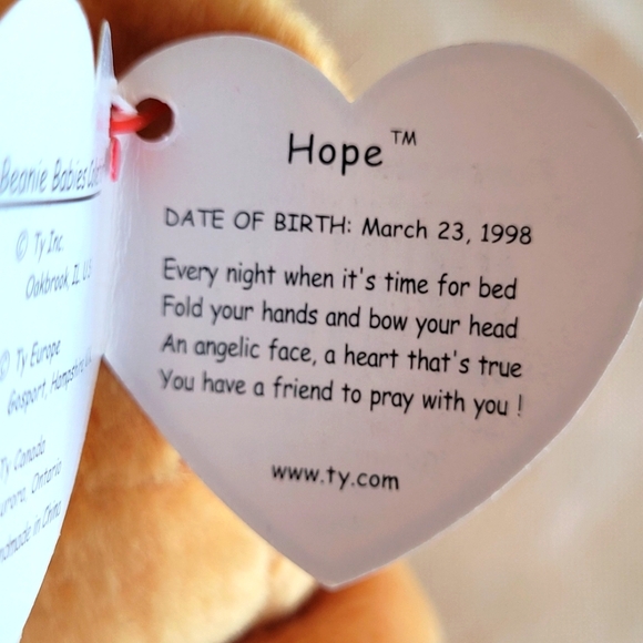 Hope Beanie Baby Praying Bear Retired with Tag Errors NWT - Picture 5 of 8